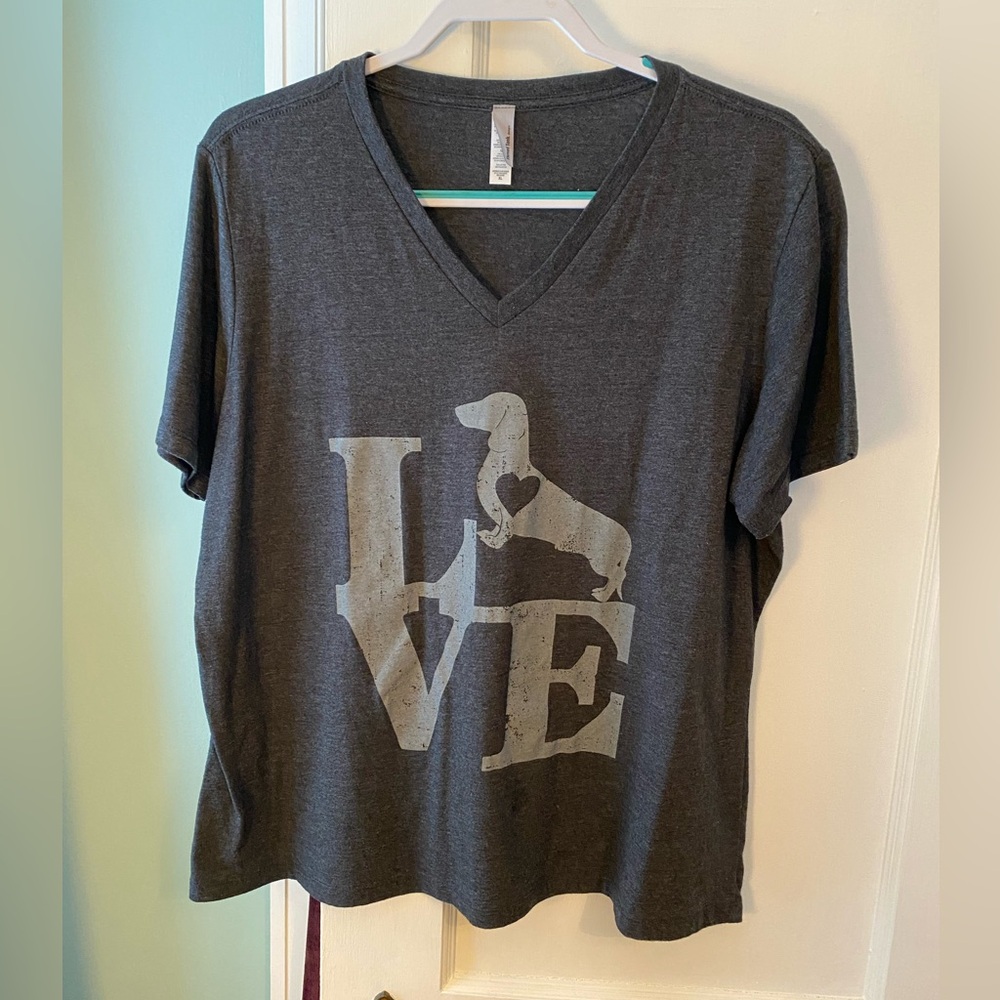Gray V-Neck Women's Top with Dachshund Design